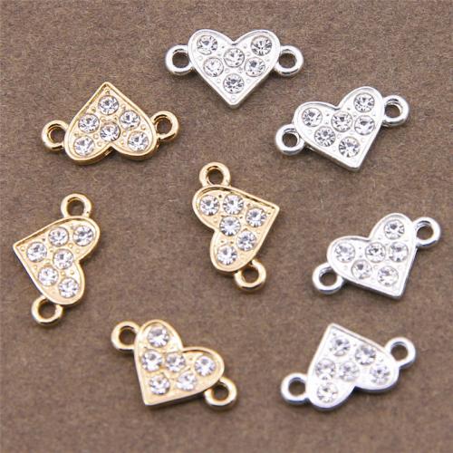 Zinc Alloy Charm Connector, Heart, plated, fashion jewelry & DIY & with rhinestone & 1/1 loop Approx 