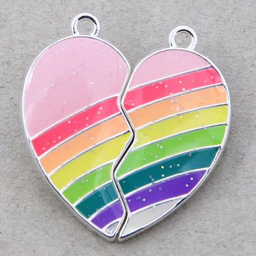Zinc Alloy Enamel Pendants, with Magnet, Heart, plated, random style & fashion jewelry & DIY, mixed colors 