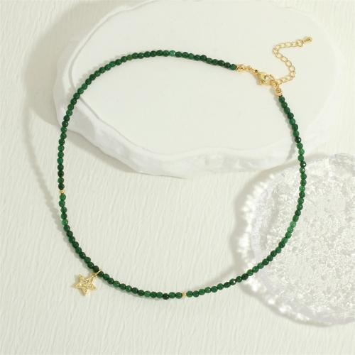 Gemstone Necklaces, Emerald, with Brass, with 5cm extender chain, gold color plated & fashion jewelry & micro pave cubic zirconia & for woman Approx 40 cm 