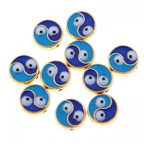 Zinc Alloy Spacer Beads, Flat Round, gold color plated, fashion jewelry & DIY & enamel, blue, 8mm, Approx 