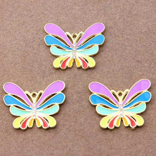 Zinc Alloy Enamel Pendants, Butterfly, gold color plated, fashion jewelry & DIY & with rhinestone, mixed colors, Approx 