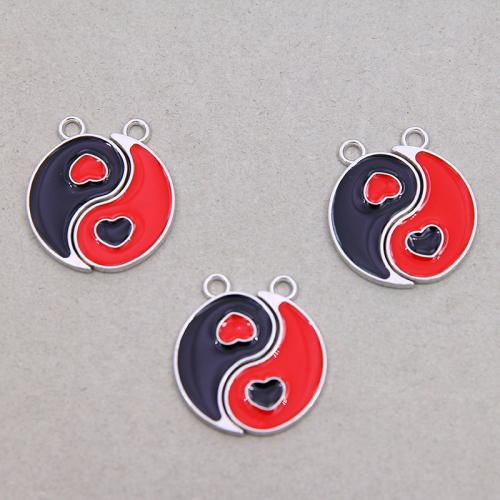 Zinc Alloy Enamel Pendants, Flat Round, silver color plated, fashion jewelry & DIY, mixed colors 