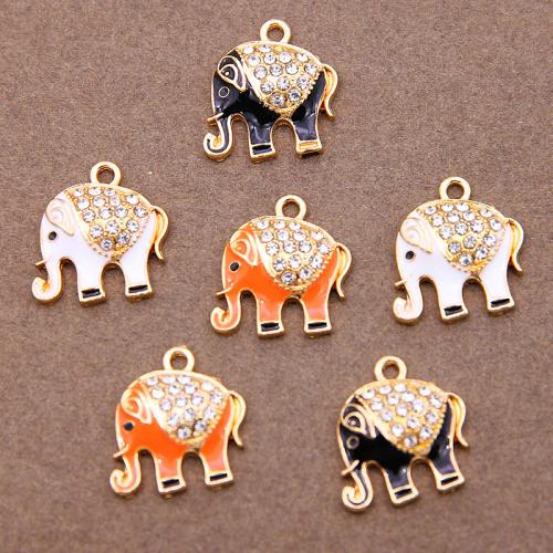 Zinc Alloy Enamel Pendants, Elephant, gold color plated, fashion jewelry & DIY & with rhinestone Approx 