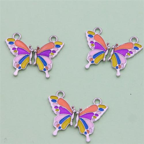 Zinc Alloy Enamel Pendants, Butterfly, silver color plated, fashion jewelry & DIY, mixed colors 