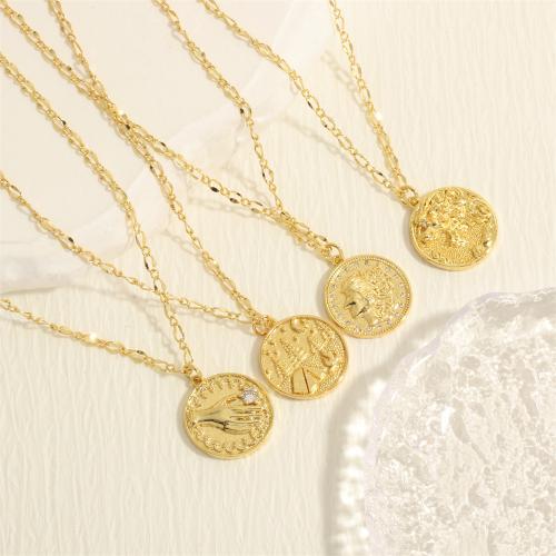 Cubic Zircon Micro Pave Brass Necklace, Flat Round, gold color plated, fashion jewelry & micro pave cubic zirconia & for woman Approx 45 cm 