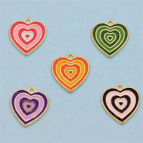 Zinc Alloy Enamel Pendants, Heart, gold color plated, fashion jewelry & DIY, mixed colors Approx 