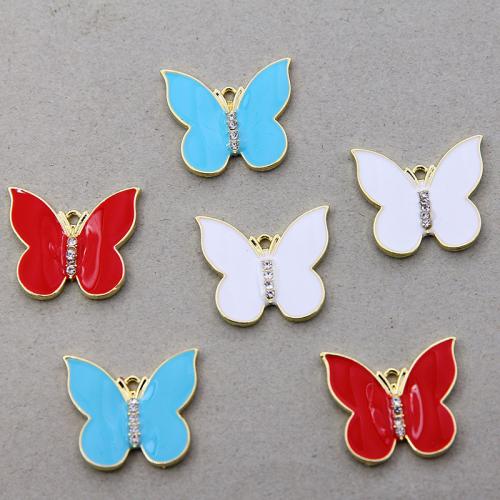 Zinc Alloy Enamel Pendants, Butterfly, gold color plated, fashion jewelry & DIY & micro pave cubic zirconia Approx 