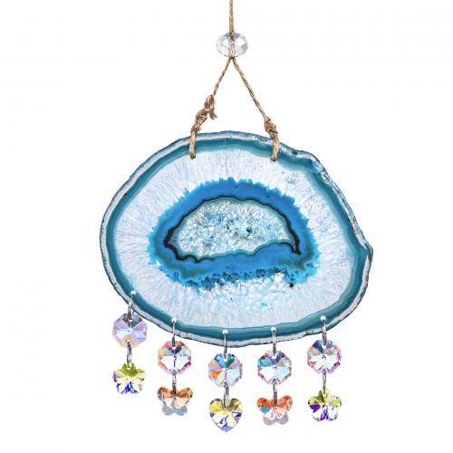 Hängende Ornamente, Achat, mit Hanfgarn & Kristall, für Zuhause und Büro & Modeschmuck, gemischte Farben, 90x112mm, verkauft von PC