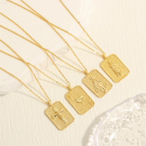Brass Jewelry Necklace, with 5cm extender chain, Rectangle, gold color plated, fashion jewelry & Unisex Approx 35 cm 