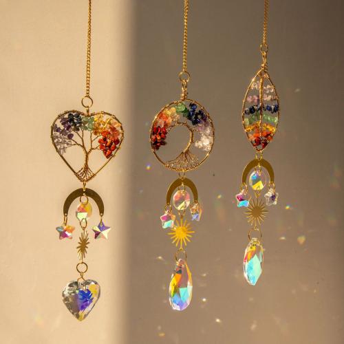 Hanging Ornaments, Crystal, with Gemstone & Brass, gold color plated, for home and office & fashion jewelry & hollow 