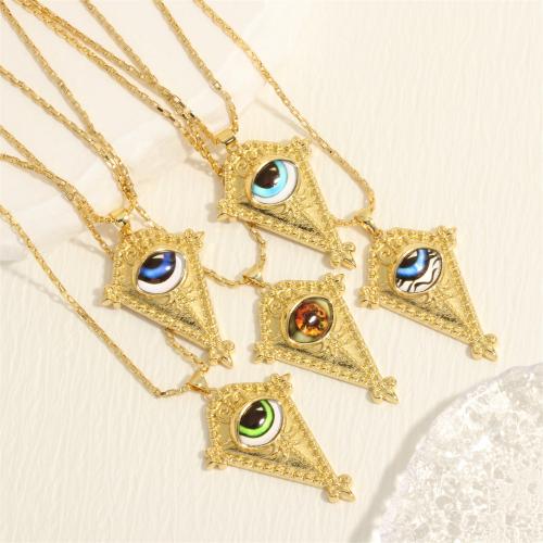 Evil Eye Jewelry Necklace, Brass, with Resin, gold color plated, fashion jewelry & for woman Approx 45 cm 