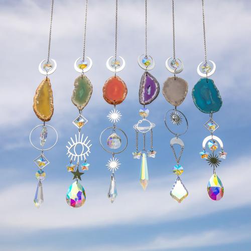 Hanging Ornaments, Crystal, with Agate & Brass & Iron, silver color plated, for home and office & fashion jewelry, mixed colors Approx 41-44 cm 
