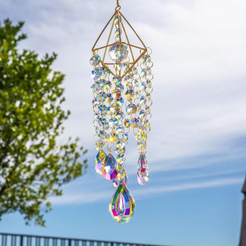 Hanging Ornaments, Crystal, with Brass & Iron, gold color plated, for home and office & fashion jewelry, mixed colors Approx 38 cm 