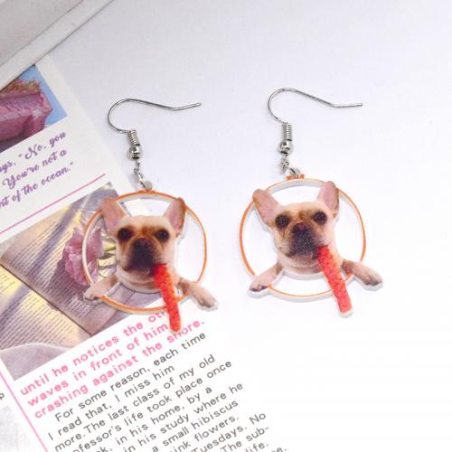 Acrylic Drop Earring, Dog, fashion jewelry & Unisex & hollow 