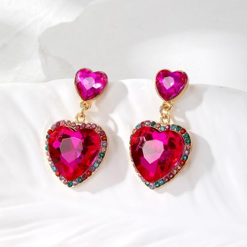 Glass Zinc Alloy Earring, with Zinc Alloy, Heart, handmade, fashion jewelry & micro pave cubic zirconia & for woman 