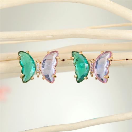 Glass Zinc Alloy Earring, Butterfly, fashion jewelry & for woman & with rhinestone 