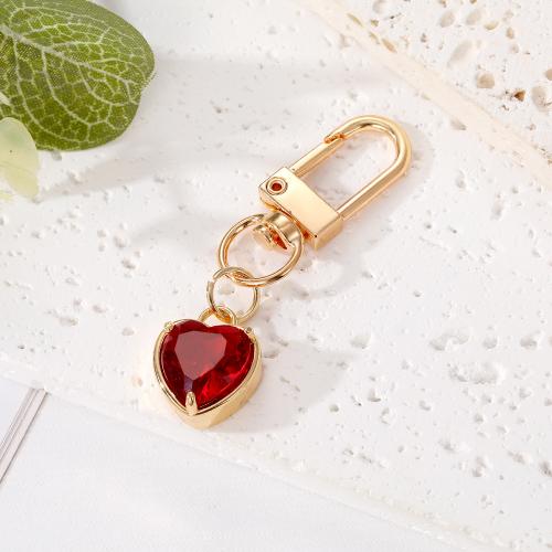 Zinc Alloy Key Clasp, with Crystal, Heart, gold color plated, multifunctional 