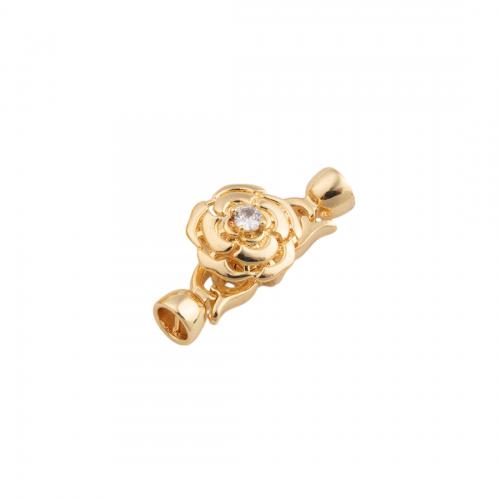 Brass Bracelet Findings, Flower, 14K gold plated, DIY & micro pave cubic zirconia Approx 4mm [