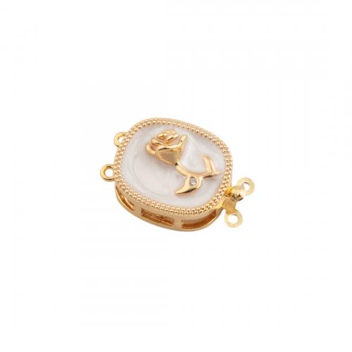Brass Box Clasp, with White Shell, 14K gold plated, DIY & micro pave cubic zirconia Approx 0.5mm 