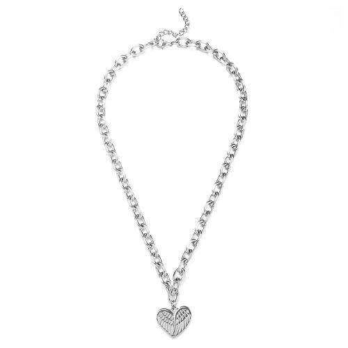 Cubic Zirconia Stainless Steel Necklace, 304 Stainless Steel, with 5cm extender chain, Heart, fashion jewelry & for woman 16mm Approx 45 cm 