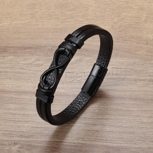 PU Leather Cord Bracelets, with Zinc Alloy, plumbum black color plated, fashion jewelry & for man Approx 21 cm 