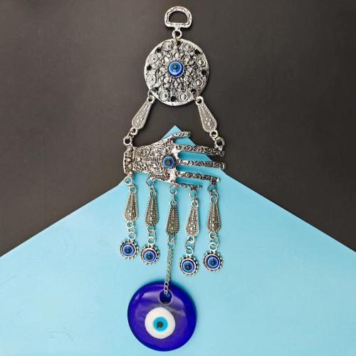 Hanging Ornaments, Zinc Alloy, silver color plated, for home and office & evil eye pattern & enamel, blue 