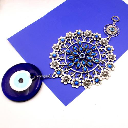 Hanging Ornaments, Zinc Alloy, with Resin, silver color plated, for home and office & evil eye pattern & enamel & with rhinestone 