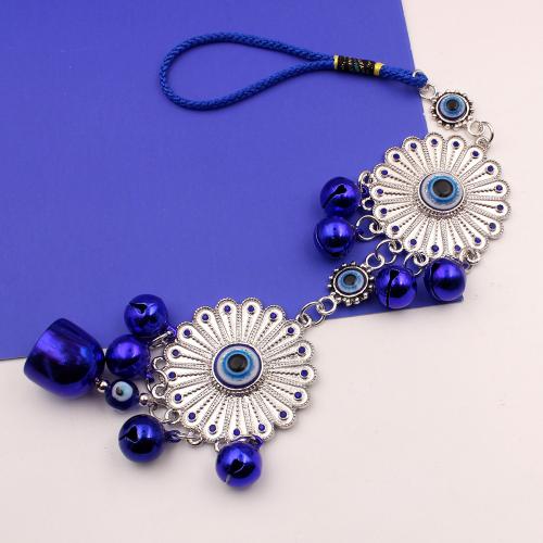 Hanging Ornaments, Zinc Alloy, with Cotton Thread, silver color plated, for home and office & evil eye pattern & enamel, blue, 310mm 