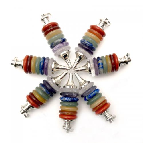 Hanging Ornaments, Brass, with Rainbow Stone, silver color plated, detachable & DIY, multi-colored, 27.5mm 