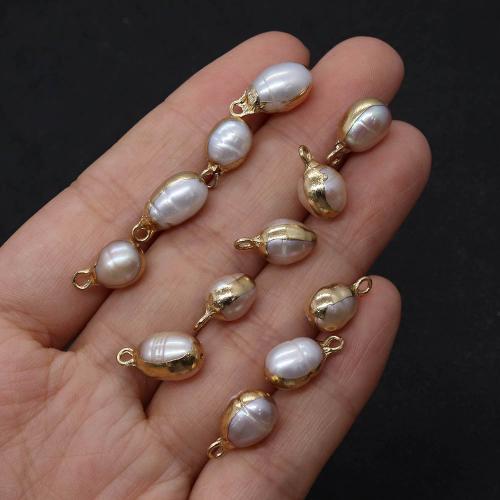Freshwater Pearl Pendants, with Brass, Rice, DIY, white 7-8mm 12-15mm 