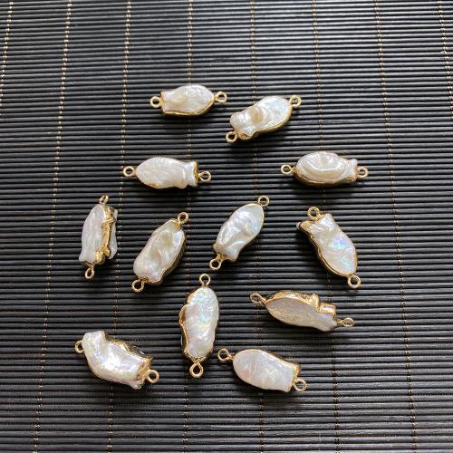 Brass Connector, Freshwater Pearl, with Brass, DIY, white 