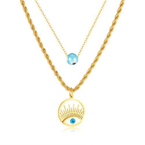 Evil Eye Jewelry Necklace, 304 Stainless Steel, with 55mm extender chain, Round, plated, fashion jewelry & for woman & enamel, golden x20mm Approx 400 mm 
