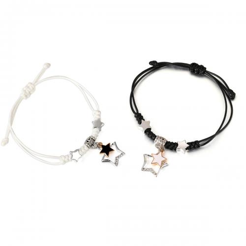 Zinc Alloy Crystal Bracelets, with Linen & Crystal & Resin, handmade, 2 pieces & fashion jewelry & Unisex, white and black 