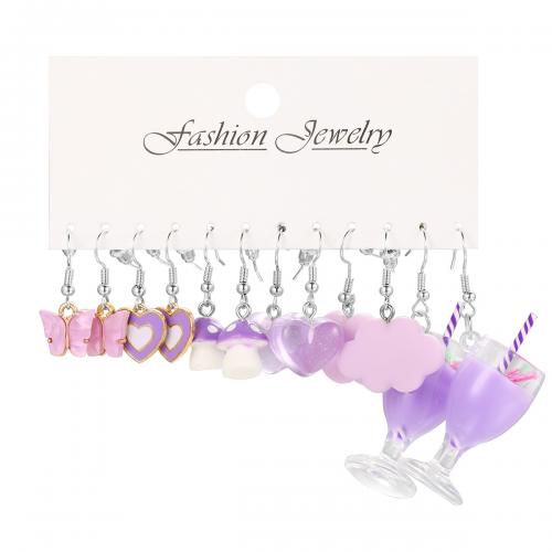 Resin Zinc Alloy Earring, with Resin, plated, 6 pieces & fashion jewelry & for woman 