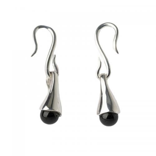 Brass Drop Earring, with Black Agate & Plastic Pearl, plated & for woman 