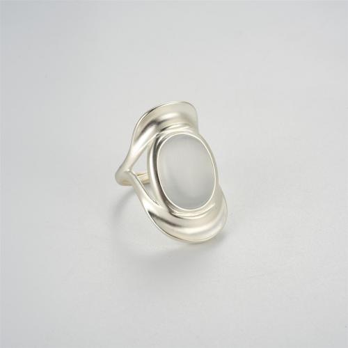 Латунный перстень драгоценных камней , Латунь, с кошачий глаз, Другое покрытие, Женский, серебряный, продается PC