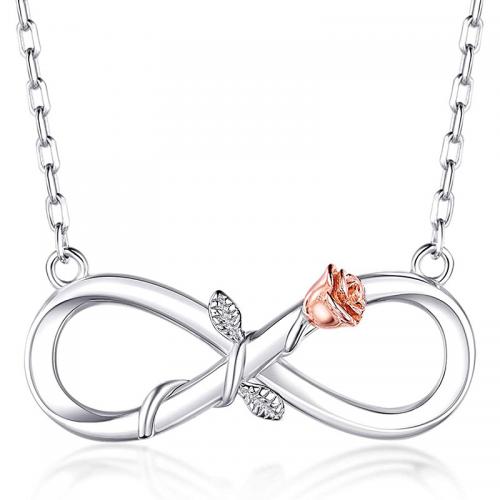 925 Sterling Silver Necklace, Infinity, plated, for woman & hollow Approx 15.7 Inch 