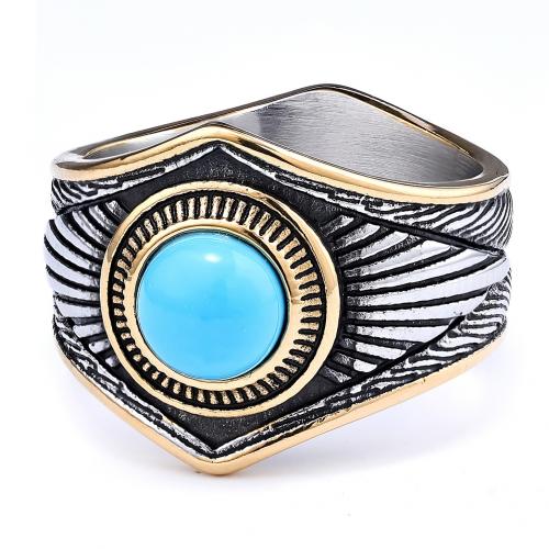 Titanium Steel Finger Ring, with turquoise, plated, vintage & Unisex US Ring .5 