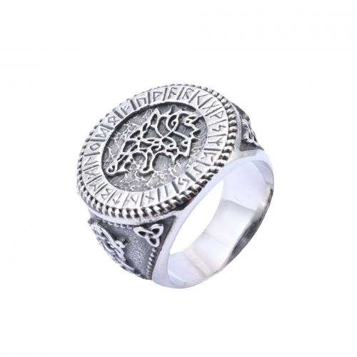 316 Stainless Steel Finger Ring, Wolf, polished, vintage & for man, original color, US Ring .5 