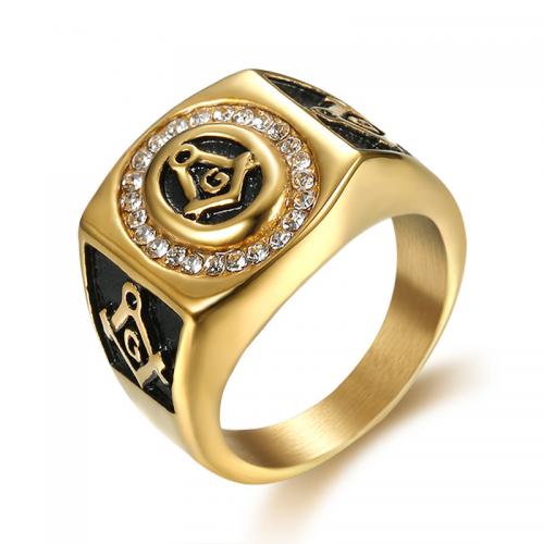 316 Stainless Steel Finger Ring, plated, freemason jewelry & for man & with rhinestone & blacken, US Ring 