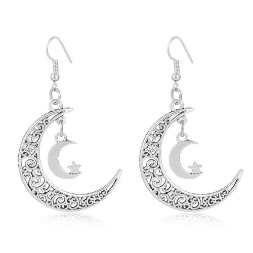 Zinc Alloy Drop Earring, Moon and Star, plated, for woman & hollow 
