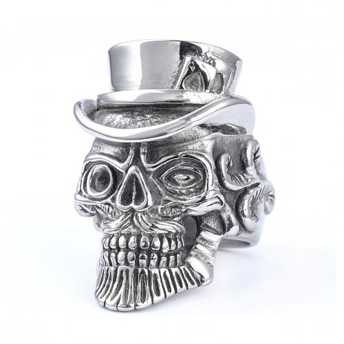 316 Stainless Steel Finger Ring, Skull, polished, vintage & for man, original color, US Ring .5 