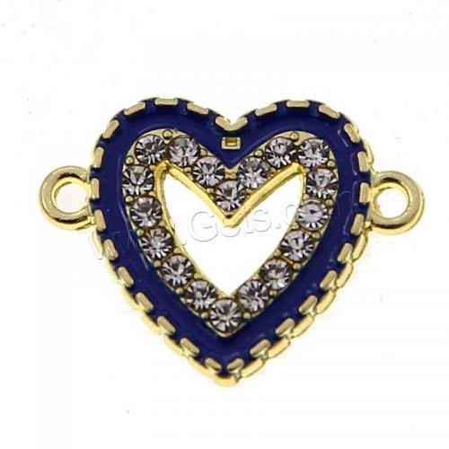 Zinc Alloy Charm Connector, Heart, gold color plated, fashion jewelry & DIY & enamel & with rhinestone & 1/1 loop & hollow Approx 