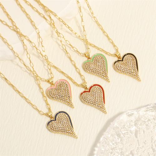 Cubic Zircon Micro Pave Brass Necklace, with 5cm extender chain, Heart, gold color plated, fashion jewelry & micro pave cubic zirconia & for woman & enamel Approx 45 cm 
