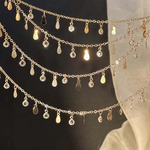 Brass Chain, with Glass, KC gold color plated, DIY, clear, nickel, lead & cadmium free, 4mm 