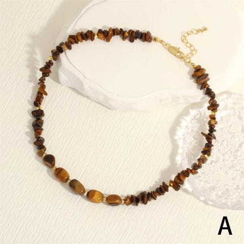 Brass Jewelry Necklace, with Gemstone, with 5cm extender chain, gold color plated, fashion jewelry & for woman Approx 40 cm 