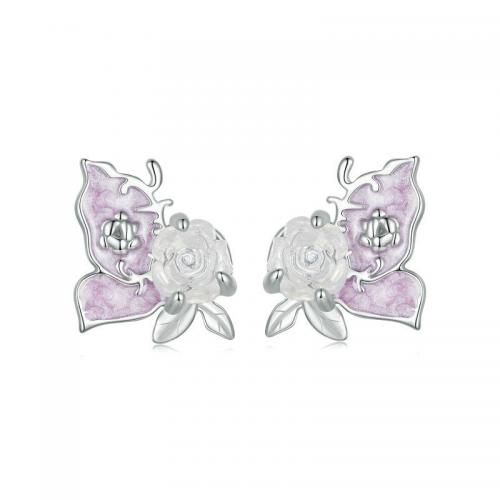 Sterling Silver Stud Earring, 925 Sterling Silver, with Resin, fashion jewelry & for woman & enamel 