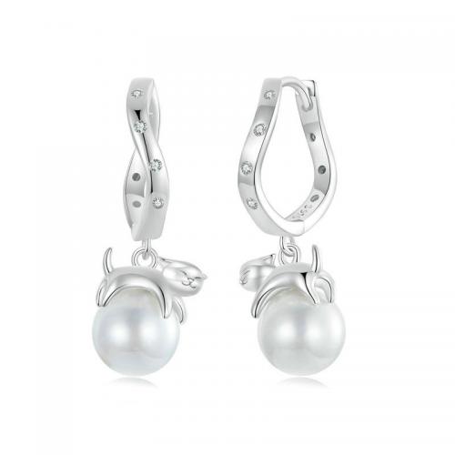 Sterling Silver Drop Earring, 925 Sterling Silver, with Shell Pearl, fashion jewelry & for woman 