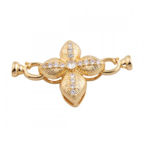 Brass Bracelet Findings, Flower, 14K gold plated, DIY & micro pave cubic zirconia Approx 1mm [