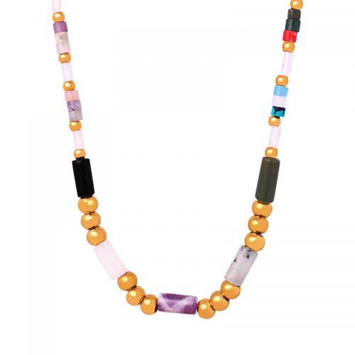 Gemstone Necklaces, Natural Stone, with Titanium Steel, with 7cm extender chain, fashion jewelry & for woman Approx 40 cm 
